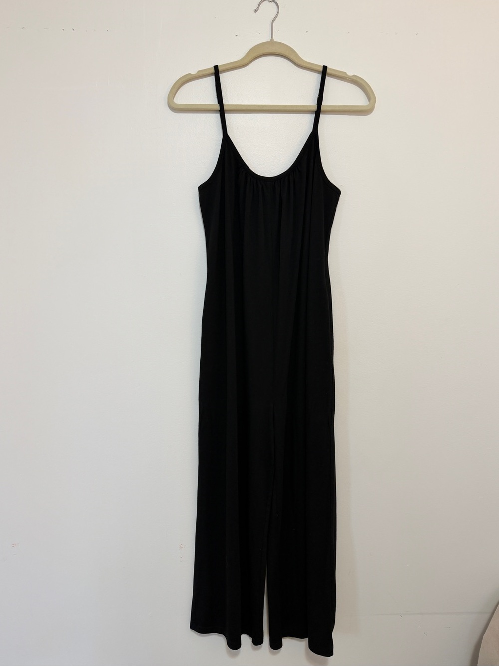 Black Spaghetti Strap Wide Leg Jersey Jumpsuit with Pockets